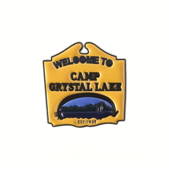 Camp Crystal Lake Enamel Pin Friday the 13th Horror Movie Jason Voorhees Yellow - Picture 5 of 5